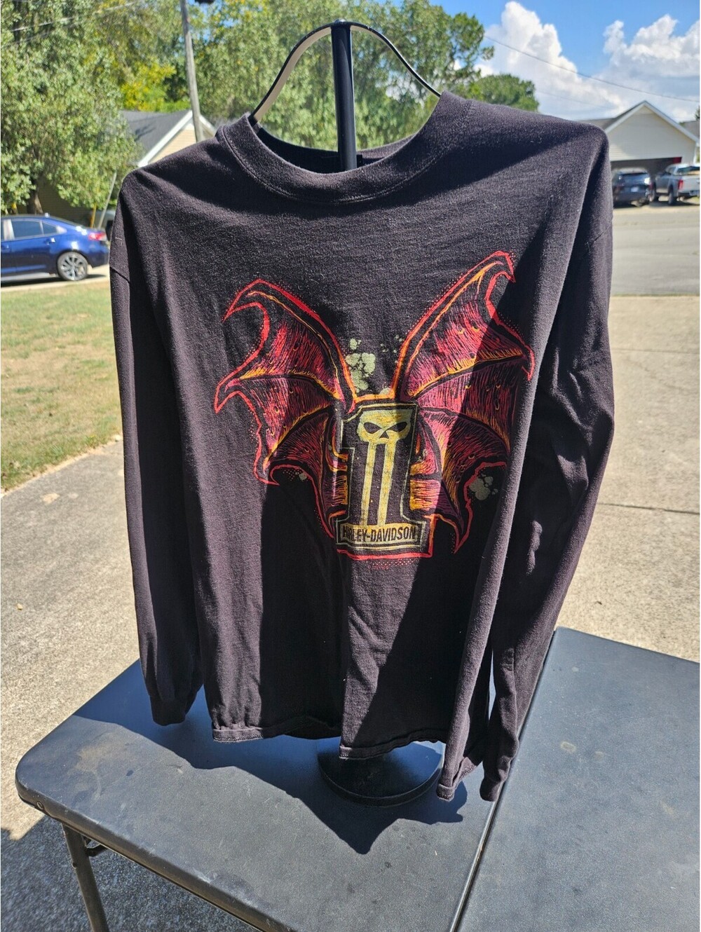 Harley-Davidson Men's Scorned One #1 Skull Wings Black Long Sleeve T-Shirt Large